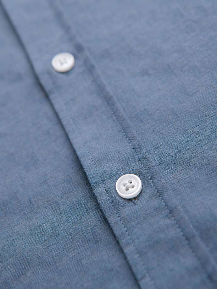 Męska koszula SLIM FIT z ozdobnej tkaniny z kieszonką – niebieska V1 OM-SHCS-0174
