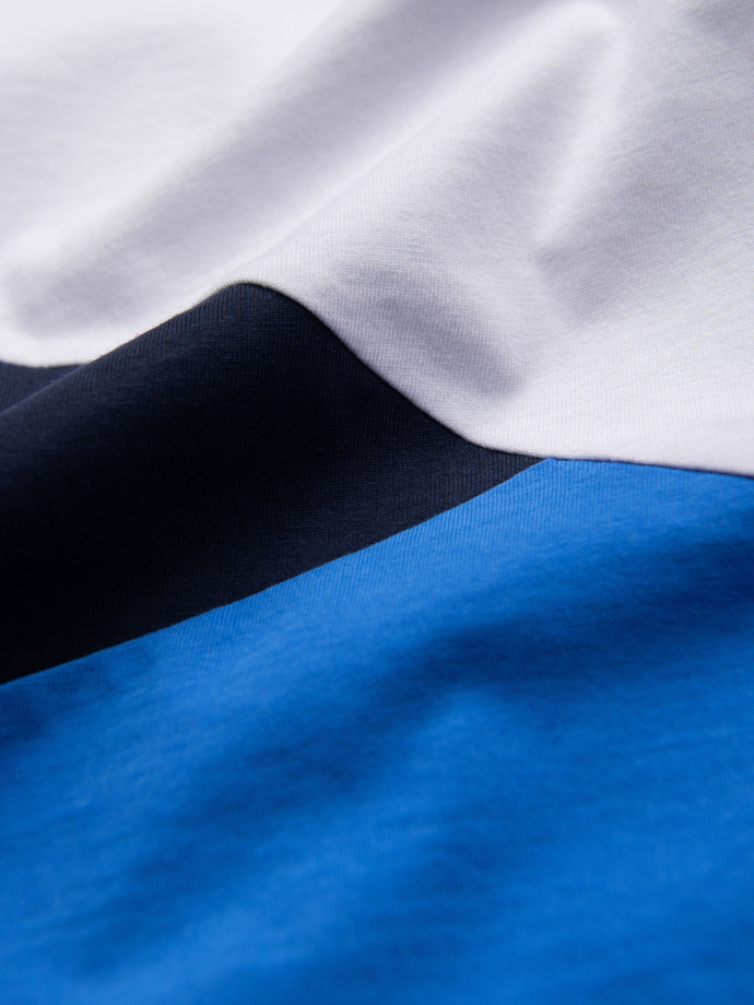 T-shirt męski trójkolorowy bawełniany - biało-niebieski V4 OM-TSCT-0174