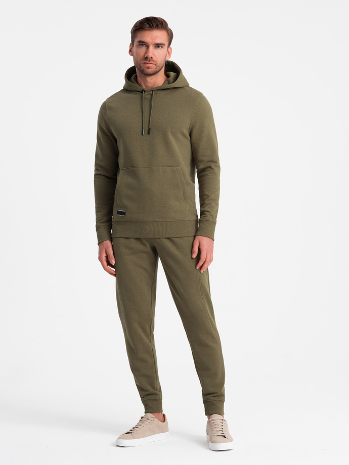 Men's BASIC cotton tracksuit set kangaroo sweatshirt + joggers - olive V2 Z85