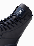 One-color men's high boots with decorative stitching - navy blue V4 OM-FOBO-0133