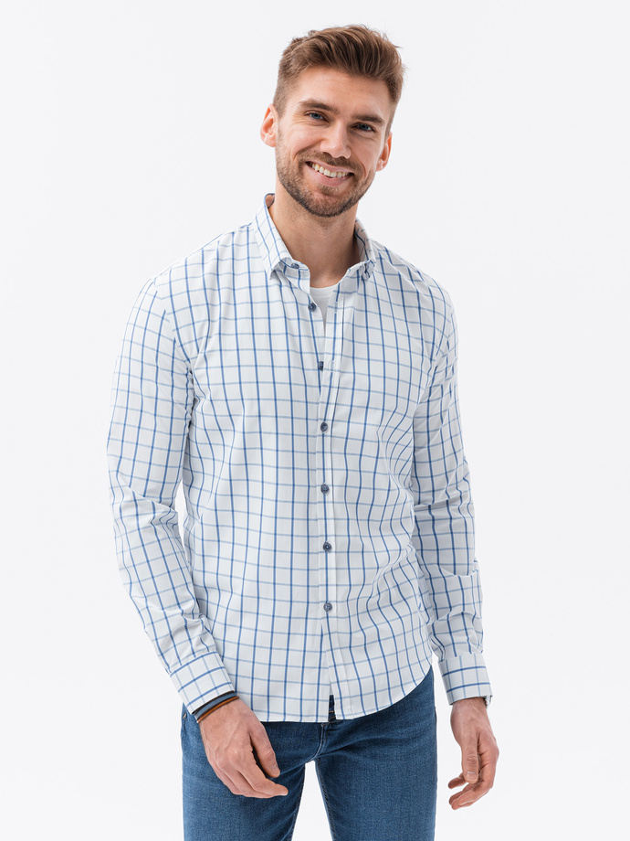 Men's shirt with long sleeves - white-blue K637