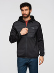 Men's lightweight jacket of combined materials with hood and decorative quilting - black V5 OM-JANP-0160 