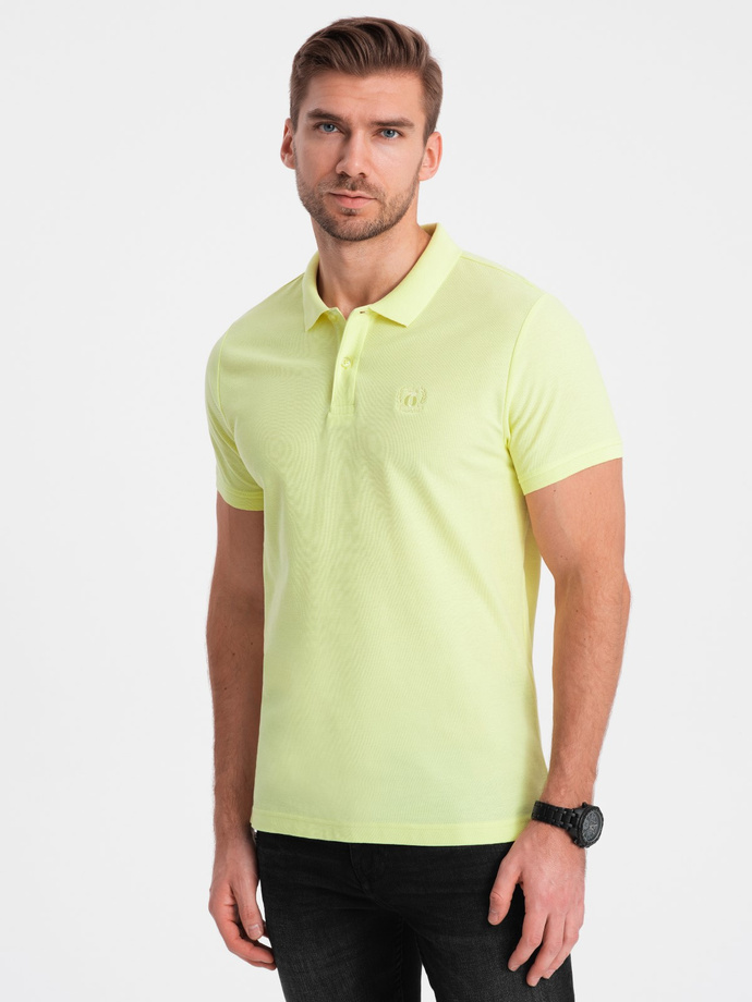 Men's pique knit polo shirt - lime green V15 S1374