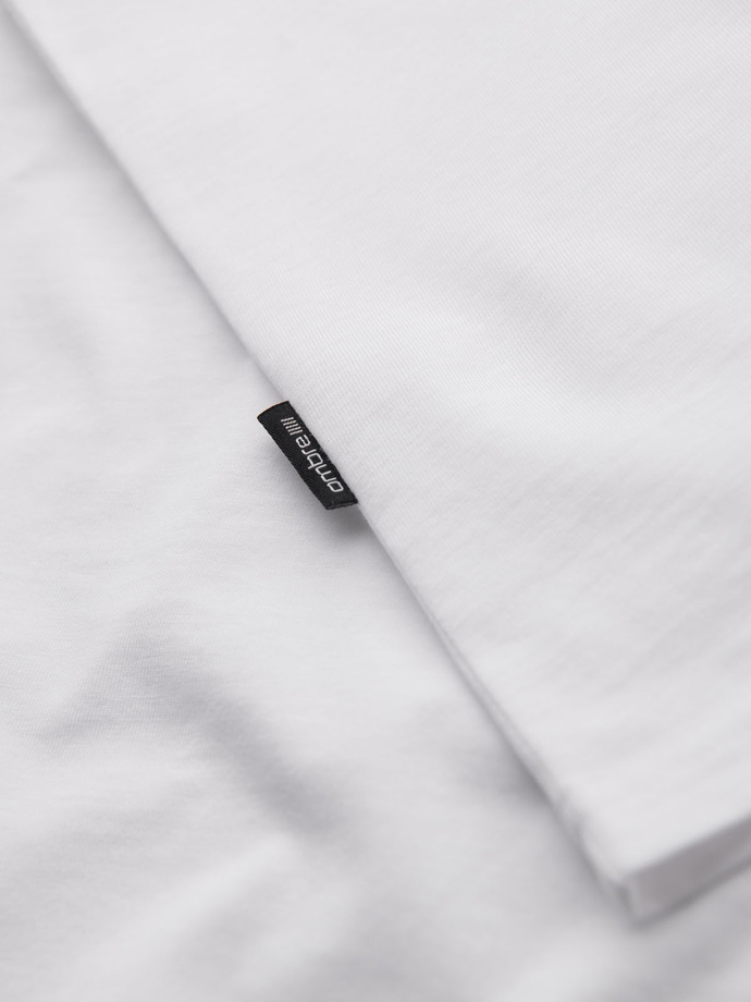 Klasyczna męska bawełniana koszulka z dekoltem w serek BASIC – biała V4 OM-TSBS-0237