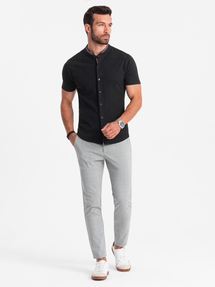 Men's knit shirt with short sleeves and collared collar - black V4 OM-SHSS-0101
