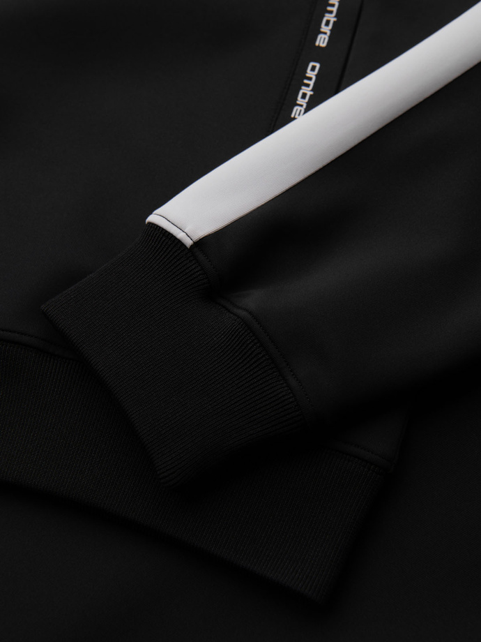 Men's unbuttoned hooded sweatshirt with piping - black V1 OM-SSZP-0210