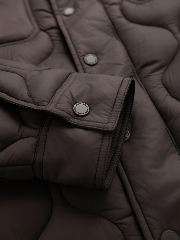Men's quilted jacket in shirt cut - khaki V3 OM-JALP-0215