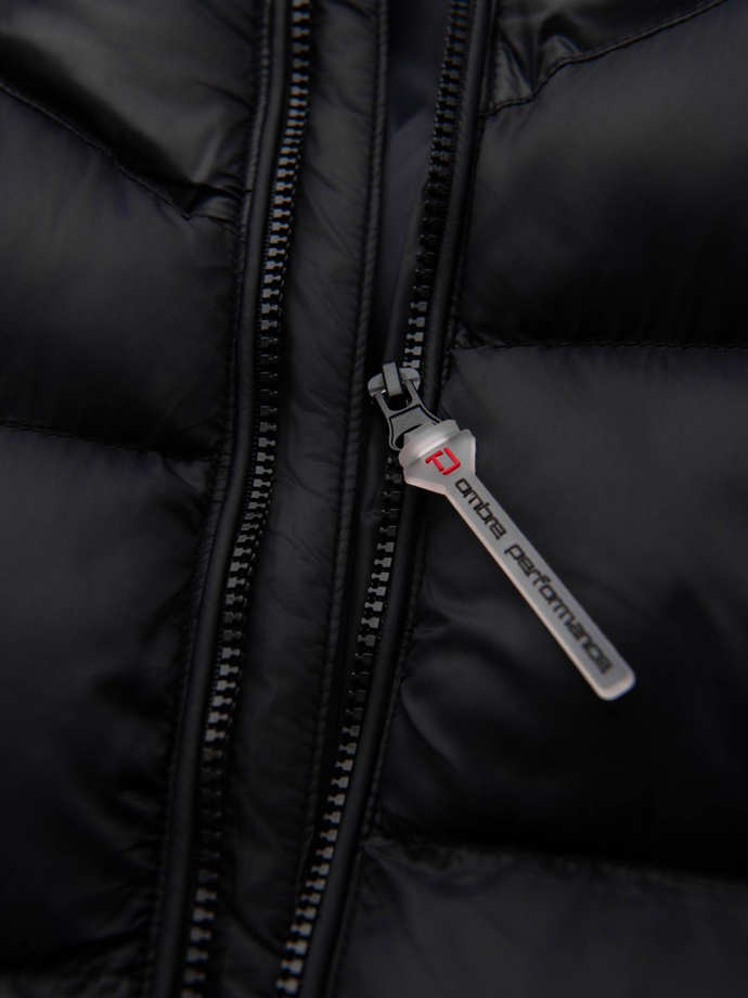 Nowoczesna pikowana kurtka męska z łączonych materiałów – czarna V1 OM-JAHP-0303