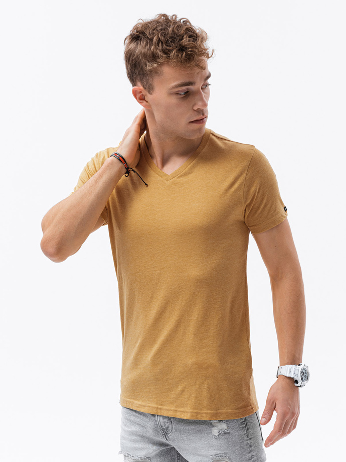 BASIC classic men's tee-shirt with serape neckline - mustard melange V19 S1369