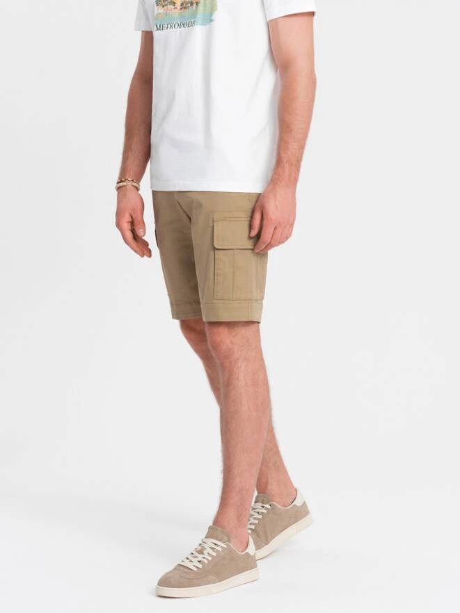 One color men's shorts with cargo pockets - sand V1 OM-SRCG-0133