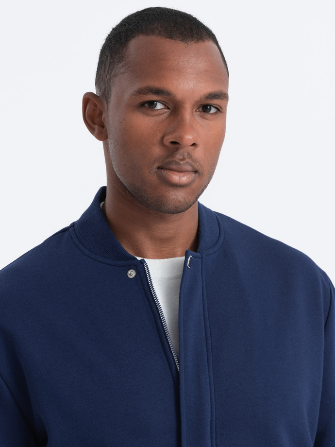 Men's unbuttoned bomber sweatshirt - dark blue V2 OM-SSZP-22FW-011