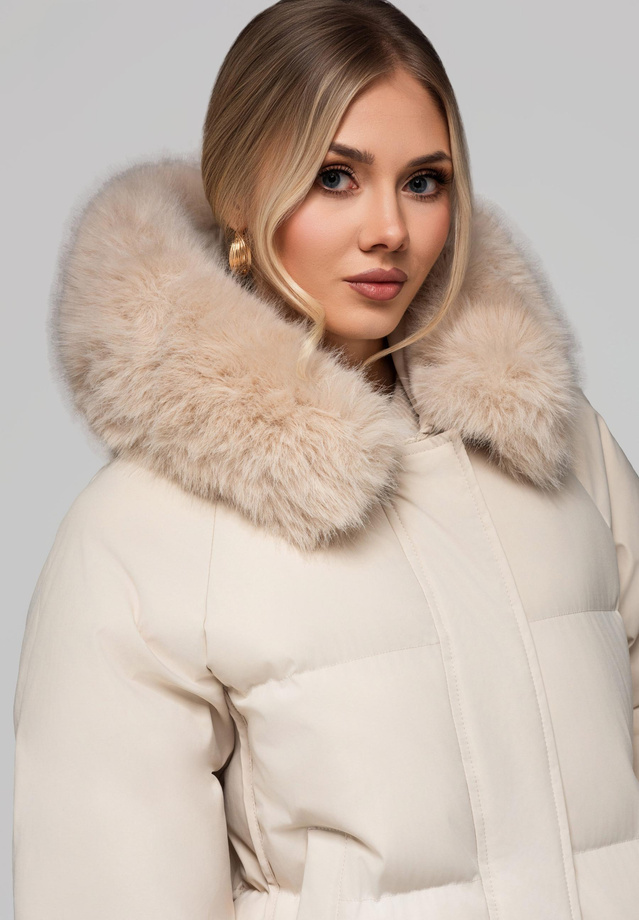 Women's insulated jacket with fur OW-JAHP-0105 v2 - beige