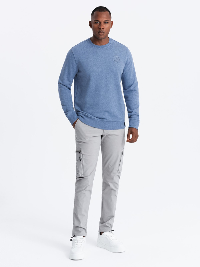 Men's mélange sweatshirt with embroidered logo - indigo V4 OM-SSNZ-0163