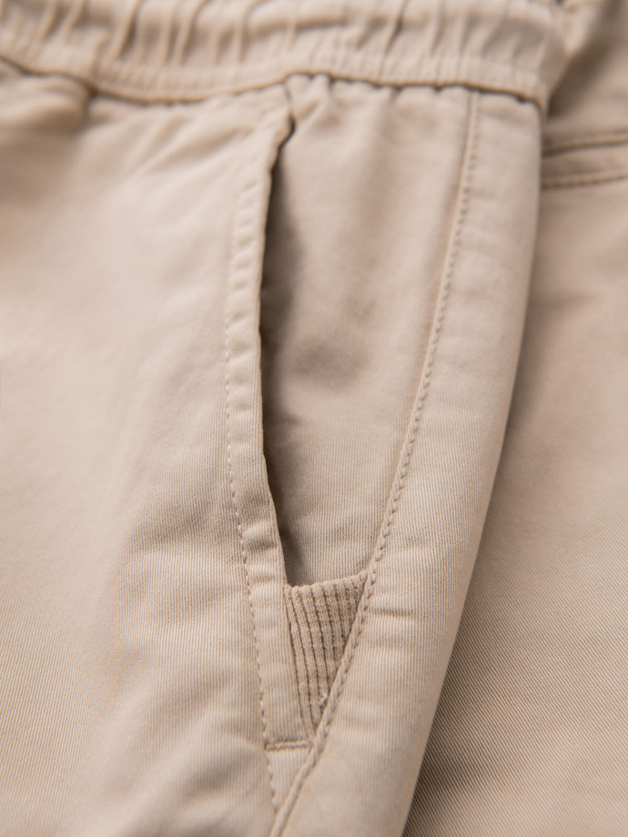 Men's cotton cargo shorts with elastic waistband - beige V3 OM-SRCG-0190