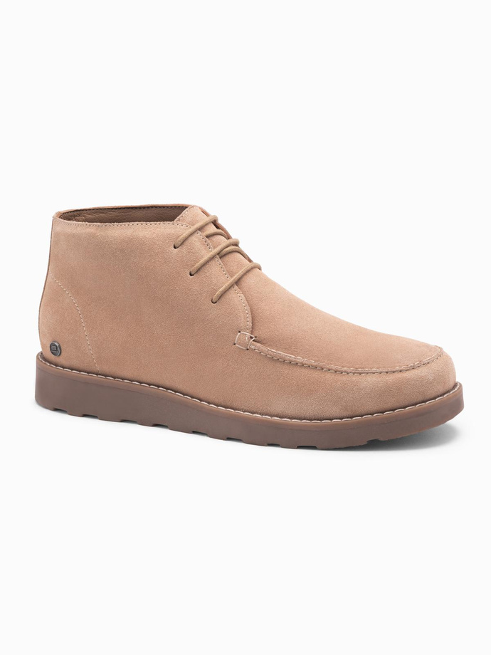 Men's suede ankle boots with thick sole - beige V1 OM-FOCS-0164