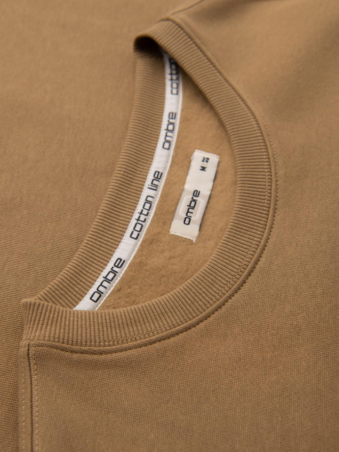 Męska bluza dresowa BASIC z okrągłym dekoltem - brązowa V2 OM-SSBN-0175