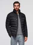Men's quilted jacket with stand-up collar and chest zips - black V1 OM-JALP-0260