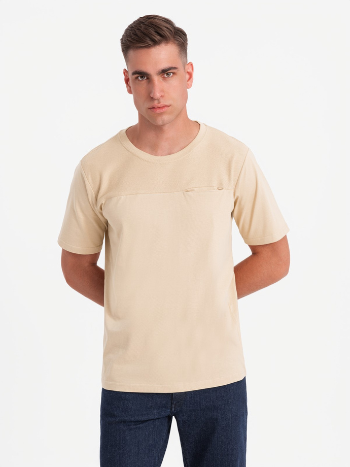 Men's LOOSE FIT T-shirt with pocket - beige V1 OM-TSCT-0171