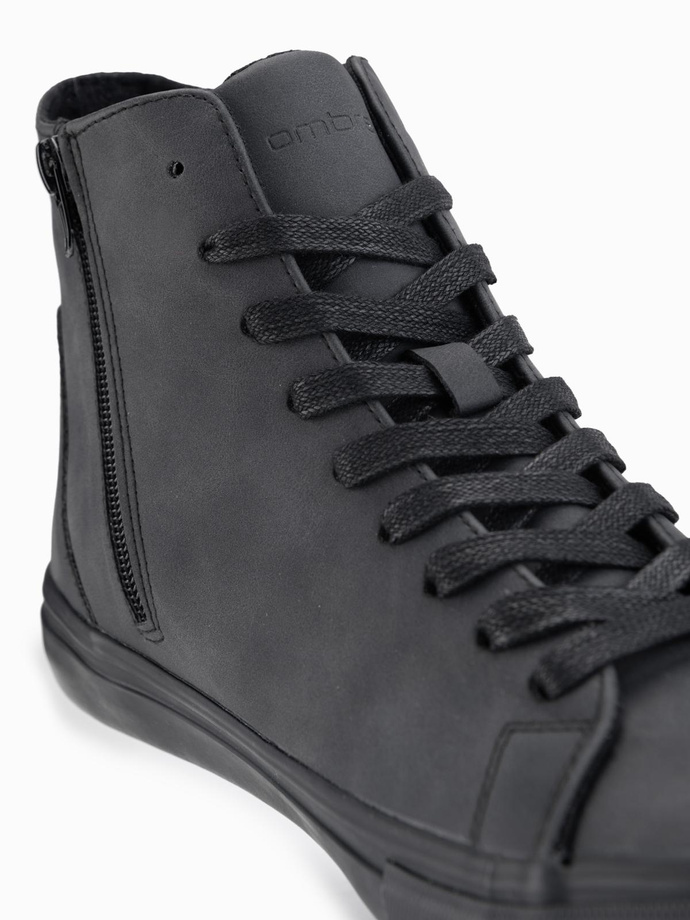 Men's high-top sneakers with matte texture and embossed logo - black V1 OM-FOTH-0185