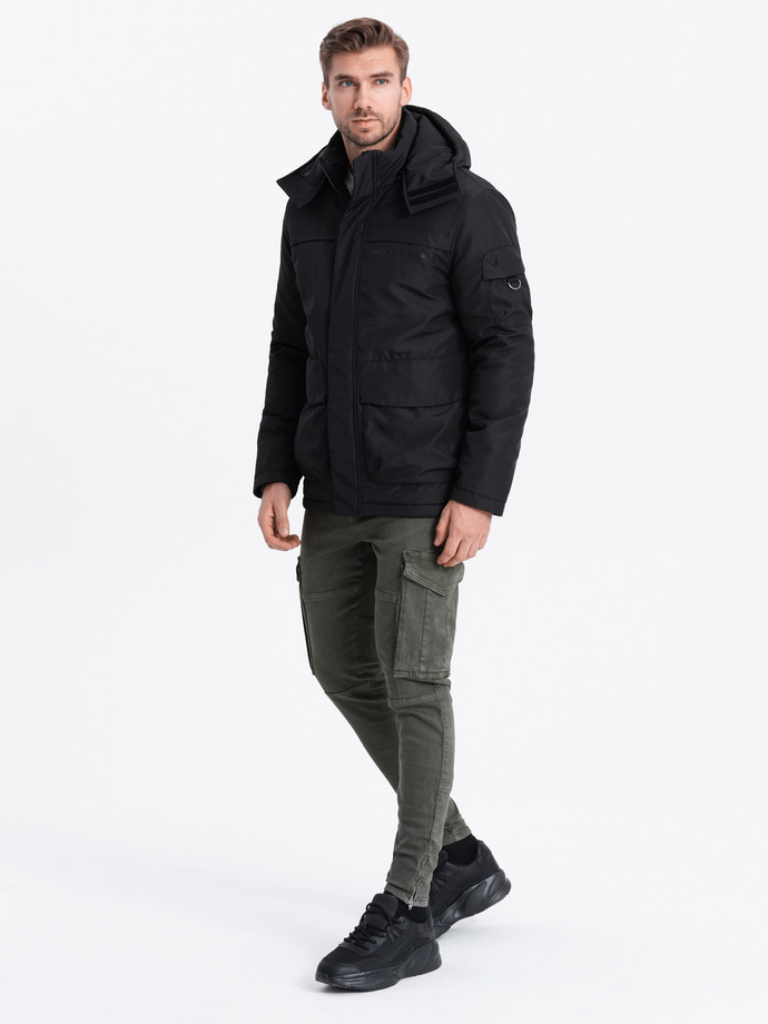 Men's insulated jacket with hood - black V5 OM-JAHP-0128