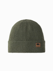 Men's knitted beanie cap with patch - olive V4 OM-ACWH-0123