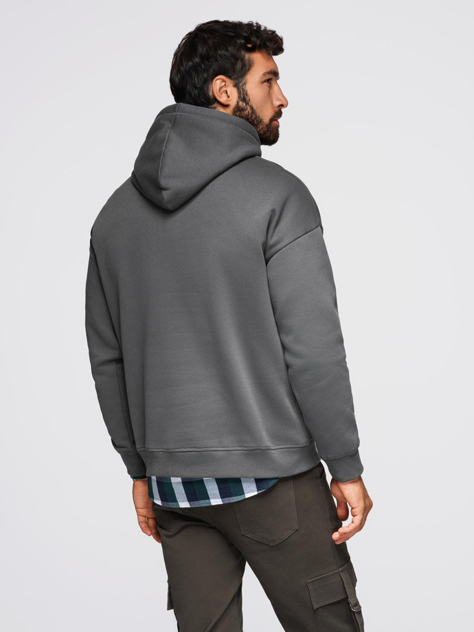 Men's kangaroo sweatshirt with embroidery and hood - graphite V2 OM-SSNZ-0241