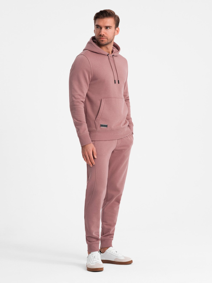 BASIC men's tracksuit set kangaroo sweatshirt + joggers - dark pink V4