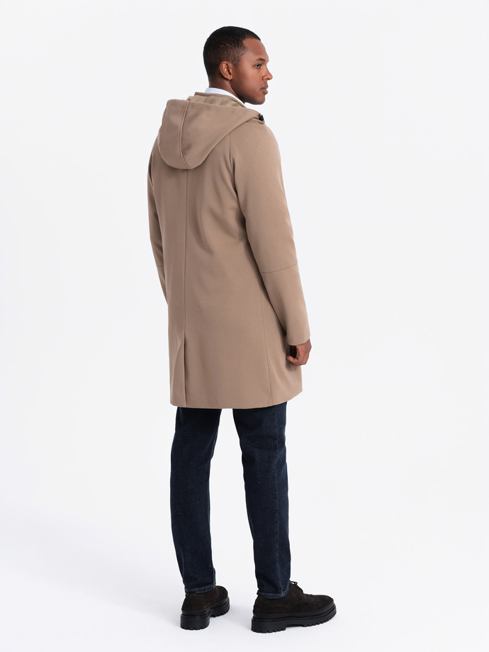 Men's hooded coat in fine stripe - coffee V1 OM-COSC-0112