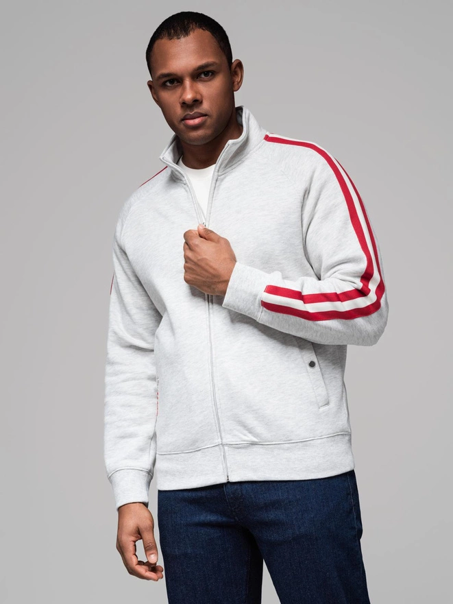 Men's sweatshirt with high collar and stripes - grey melange V1 OM-SSZP-0219