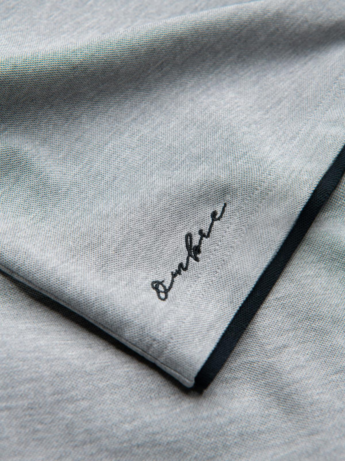 Bawełniana koszulka męska polo z kontrastowymi wykończeniami – szary melanż V7 OM-POSS-0113