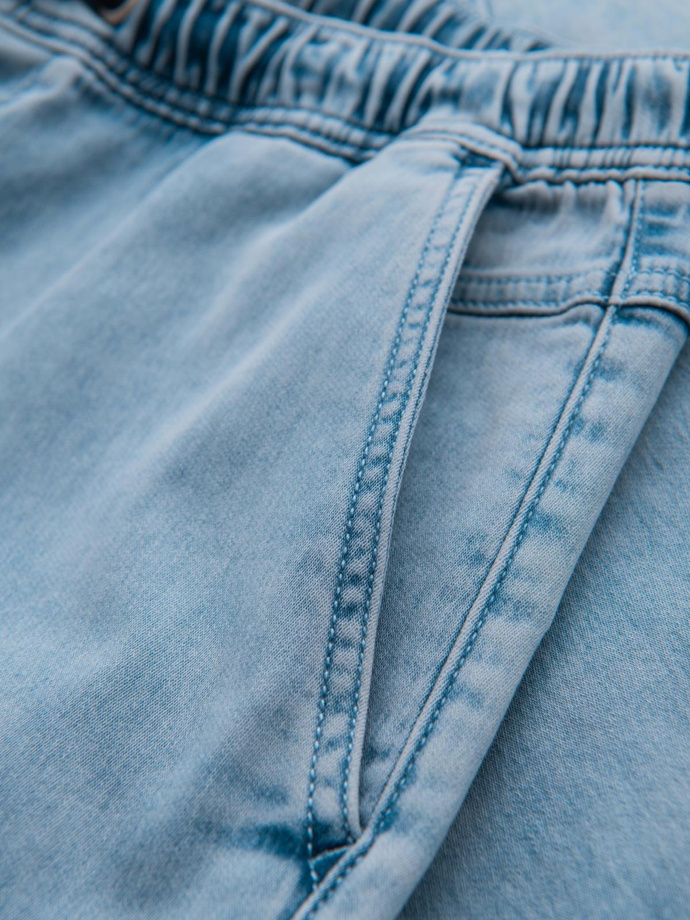 Krótkie jeansowe spodenki męskie z ozdobnymi przeszyciami - jasnoniebieskie V2 OM-SRDS-0135