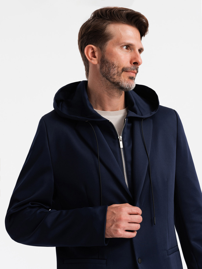 Men's blazer with detachable underlining and hood - navy blue V2 OM-BLZB-0126