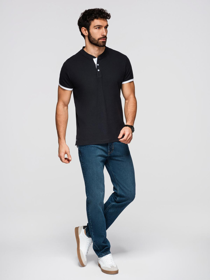 Men's collarless polo shirt - black V8 OM-TSCT-0156