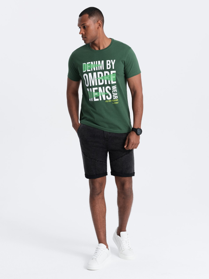 Turn-up men's denim short shorts with stitching - black V2 OM-SRDS-0101