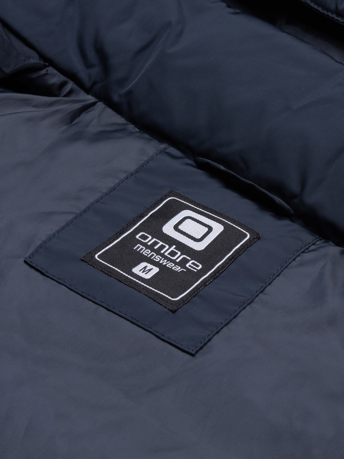 Men's winter jacket with unusual quilting - navy blue V4 OM-JAHP-0127