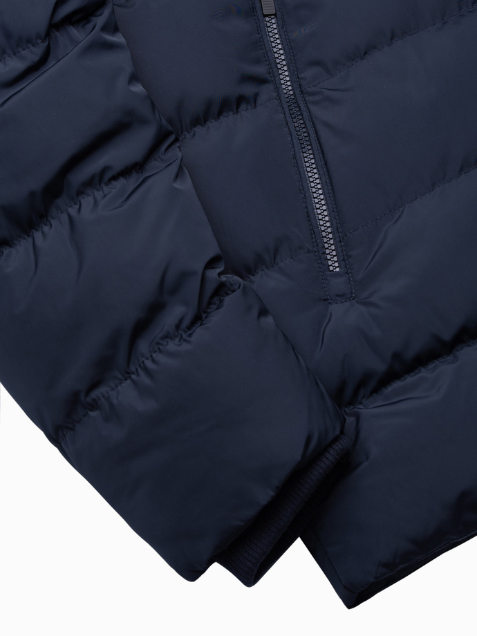 Men's winter jacket with unusual quilting - navy blue V4 OM-JAHP-0127