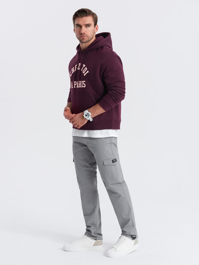 Spodnie męskie z kieszeniami cargo i ściągaczem na dole nogawki - szare V4 OM-PACG-0189