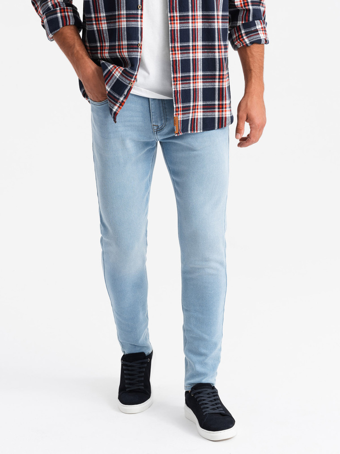 Men's tailored denim SLIM FIT pants with elastane - blue V3 OM-PADP-0214