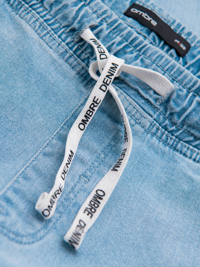 Spodnie męskie JOGGERY jeansowe z efektem sprania - jasnoniebieskie V1 OM-PADJ-0267