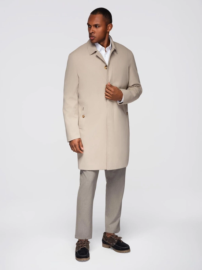 Men's minimalist coat with detachable vest - beige V1 OM-COLC-0139