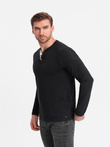 Longsleeve męski z guzikami przy dekolcie - czarny V4 OM-LSCL-0107
