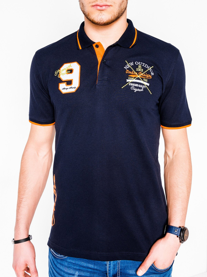 Men's printed polo shirt - navy S908