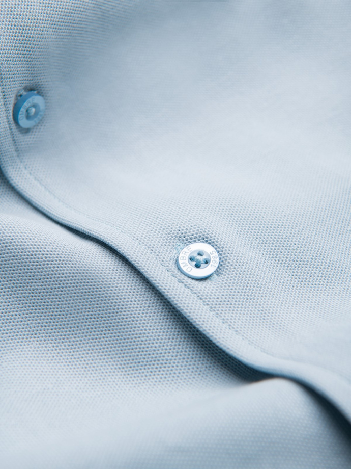 Men's knitted slim fit shirt with short sleeves and collar - blue V3 OM-SHSS-0100