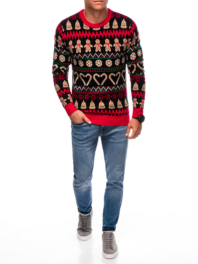 Męski świąteczny sweter norweski w pierniczki – czarno-brązowy V1 EM-SWOS-0105