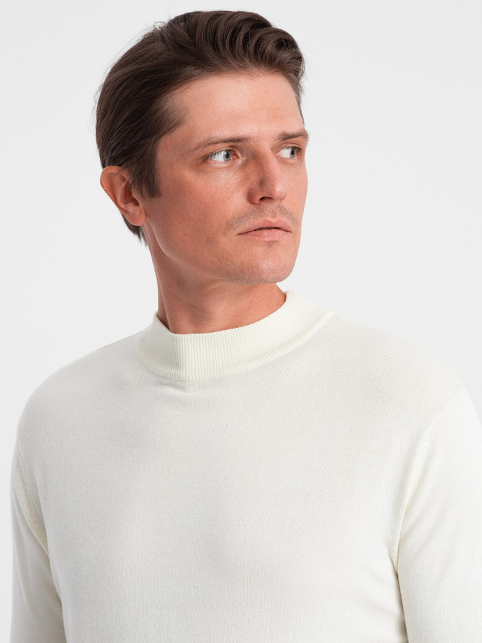 Men's knitted half turtleneck with viscose - cream V4 OM-SWTN-0100