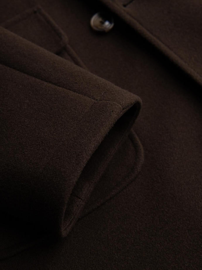 Dwurzędowy płaszcz męski z ozdobnymi guzikami – ciemnobrązowy V3 OM-COWC-0137