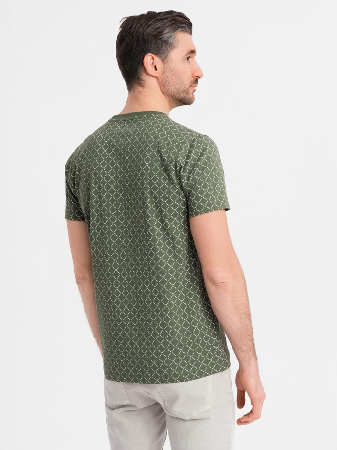 Men's full print knit shirt - olive V2 OM-TSFP-0250