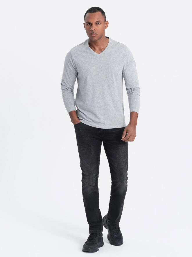 Men's unprinted longsleeve with a crew neckline - grey melange V7 OM-LSBL-0108