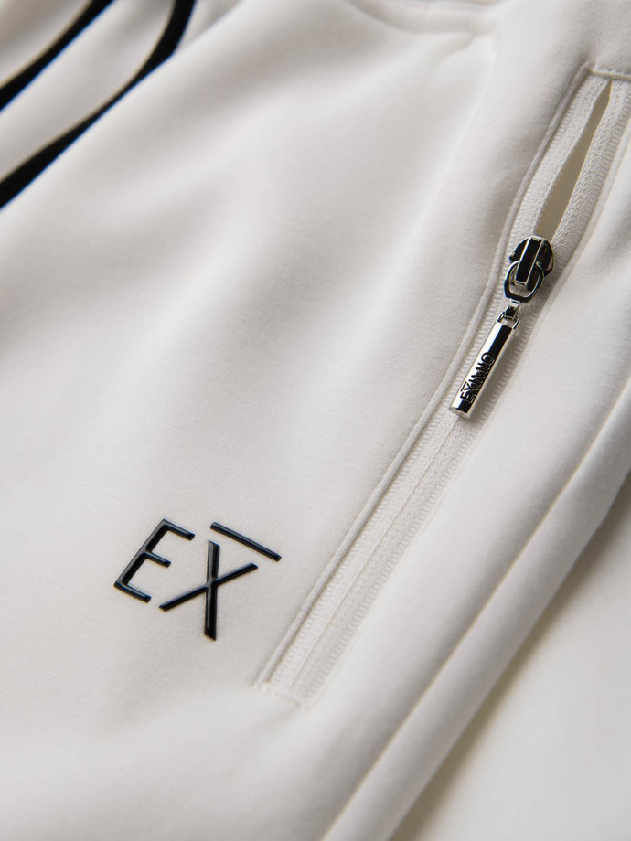 Men's sweatpants with ribbed legs and rubber print - white V2 OM-PASK-0223