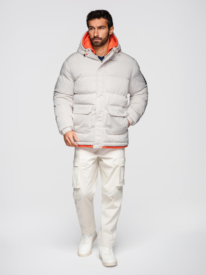 Men's sports warm jacket with double hood - ash V1 OM-JAHP-0208